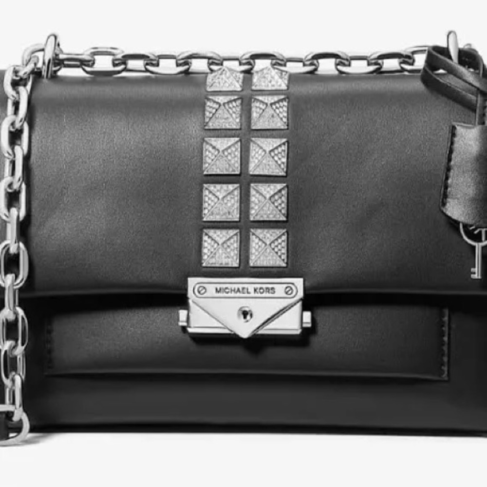 Michael Kors Black Crossbody Bag with Pyramid Studs and Chain Strap